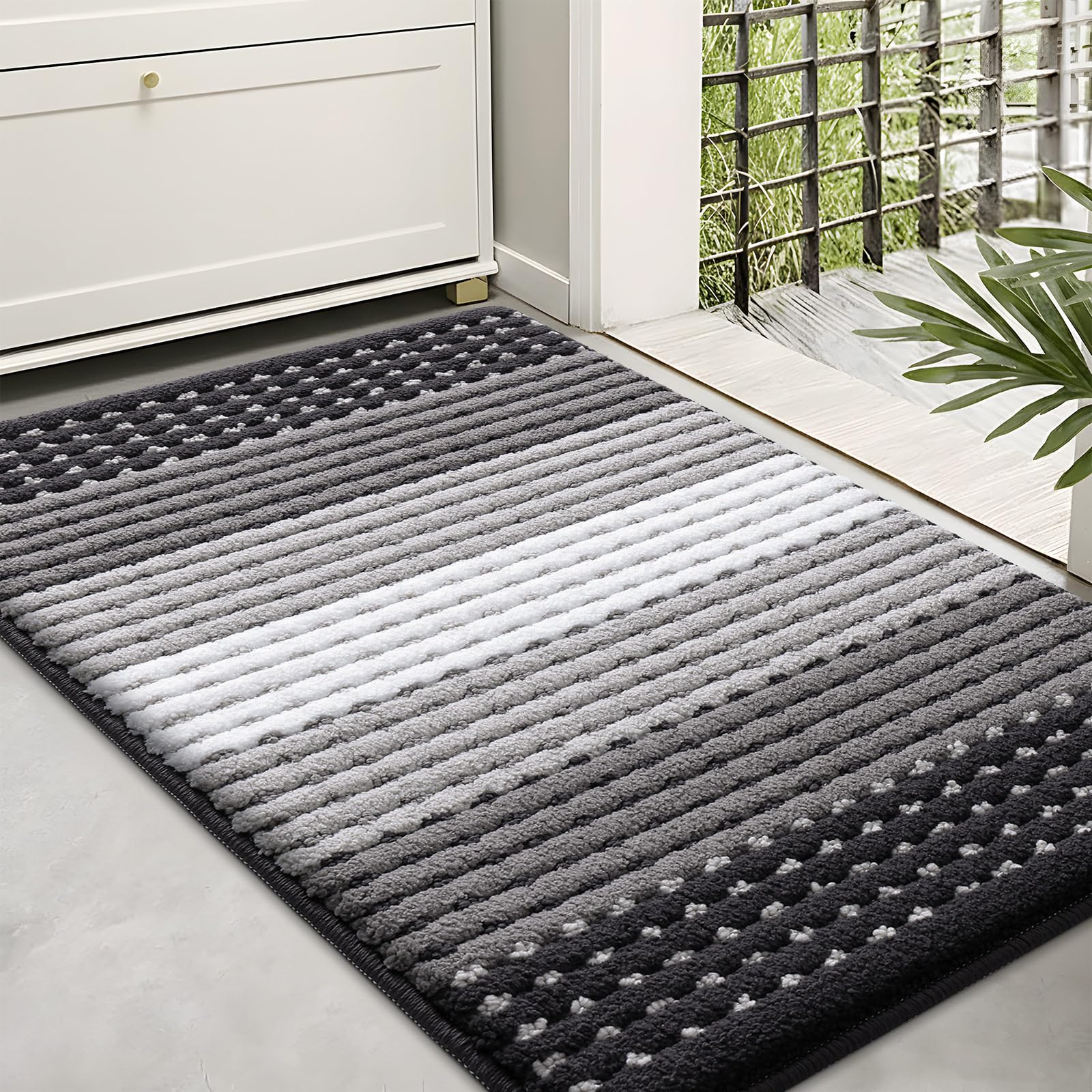 Kitinjoy Indoor Outdoor Door Mat, 36x24 Non-Slip Absorbent Dirt Trapper, Low-Profile Washable Inside Entrance Front Floor Mat, Sturdy Soft Entry Dotted Ombre Doormats for Entryway, Grey Image