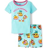The Children's Place,Baby Girls,and Newborn 100% Cotton Short Sleeve Top and Shorts 2 Piece Pajama Set,Fruits,2 Years