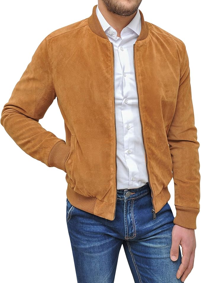 Evoga Cappotto Giacca Uomo Scamosciato Autunno Inverno Casual Beige