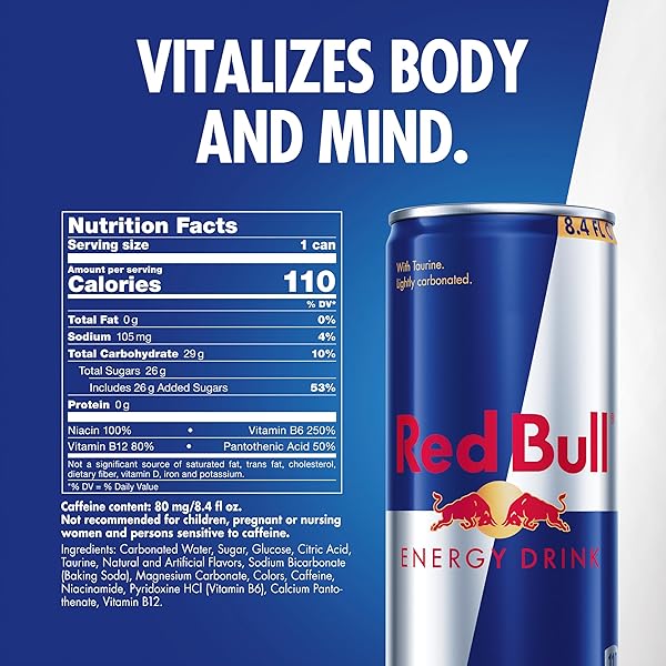 RED BULL ENERGY DRINK WITH 80MG CAFFEINE PLUS TAURINE & B VITAMINS, 8.4 FL OZ, 2 PACKS OF 12 CANS (PACK OF 24)