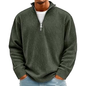 Quarter Zip Pullover Men Corduroy Casual Long Sleeve Shirt Fall Clothes | Quarter Zip Pullover Men Corduroy Casual Long Sleev