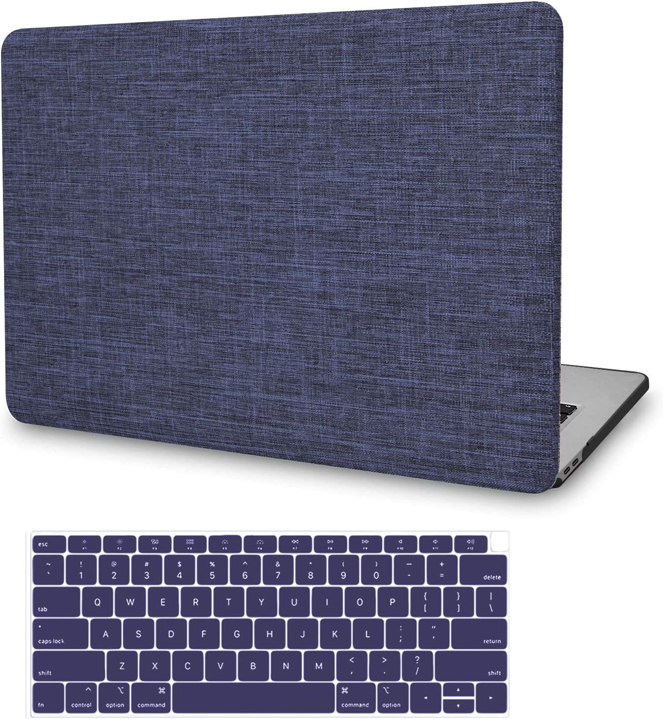 MacBook Pro 13 Inch Case 2019 2018 2017 2016 Release A2159/A1989/A1706/A1708, JGOO Fabric Soft Touch Plastic Hard Shell Cloth Case with Keyboard Cover For Apple Mac Pro 13 with/Without Touch Bar, Blue