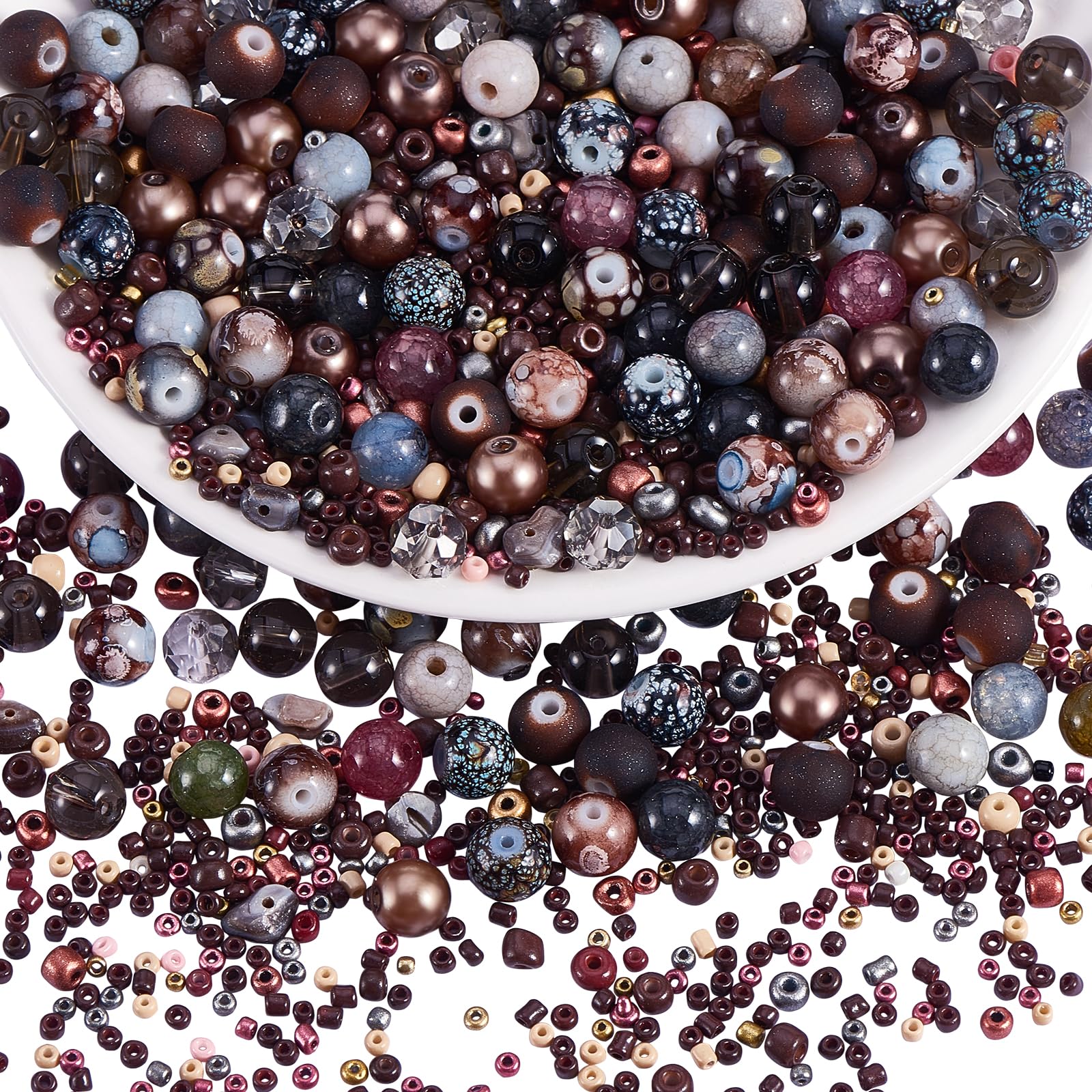 BEEFLYING 1 Pack Assorted Glass Beads for Jewelry Making Adults, 8mm, Dark Brown