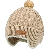 NTLWKR Kids Beanies Hat Winter Knit Hat for Toddlers Fleece Lined Warm Beanie with Earflaps for Girls Boys