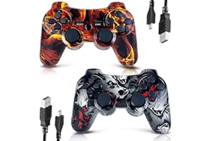 CHENGDAO Controller for PS3 2 Pack Wireless Controller for Playstation 3 Game Remote with Double Shock, Upgrade Joystick Control for PS3 Remote with Rechargeable Battery, 6-Axis & USB Charging Cable