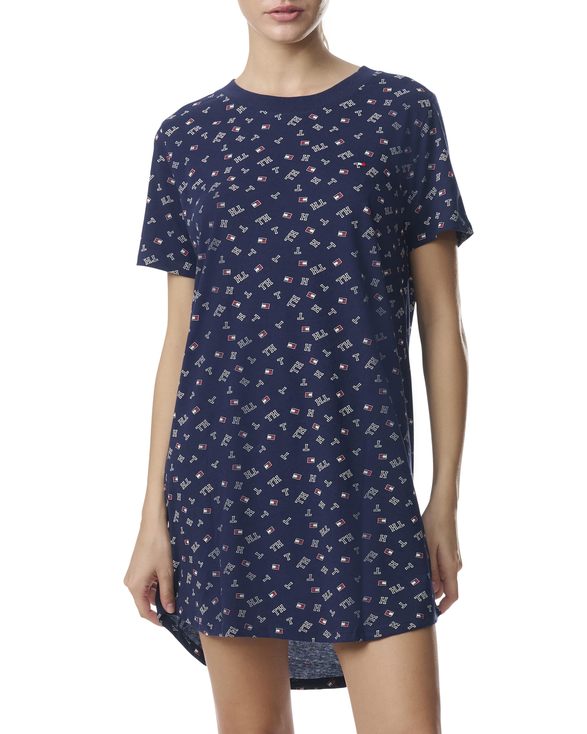 Tommy Hilfiger Women’s Short Sleeve Printed Sleep Shirt, Toss Tommy Hilfiger Flag Peacoat, Medium US