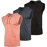Real Essentials 3 Pack: Mens Dry-Fit Active Hooded Tank Top - Workout Sleeveless Hoodie Drawstring (Available in Big & Tall)