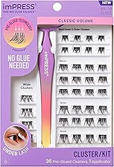 KISS imPRESS Falsies Self Adhesive Eyelashes, Press On Lashes, 12mm-14mm Glam Volume Lashes, Black, No Glue Needed, Invisible
