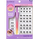 Kiss Impress Falsies Self Adhesive Eyelashes, Press On Lashes, 12mm-14mm Glam Volume Lashes, Black, No Glue Needed, Invisible Band, 36 Lash Clusters &amp; Non-Stick Applicator - Voluminous
