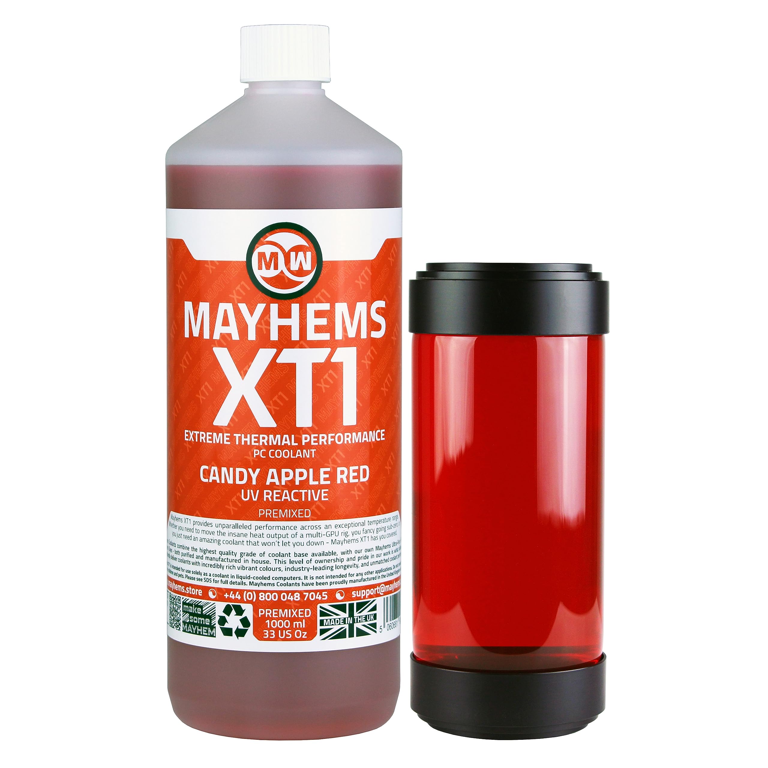 Mayhems - PC Coolant - XT-1 Premix - Thermal Performance Series, UV Fluorescent, 1 Litre, Candy Apple Red