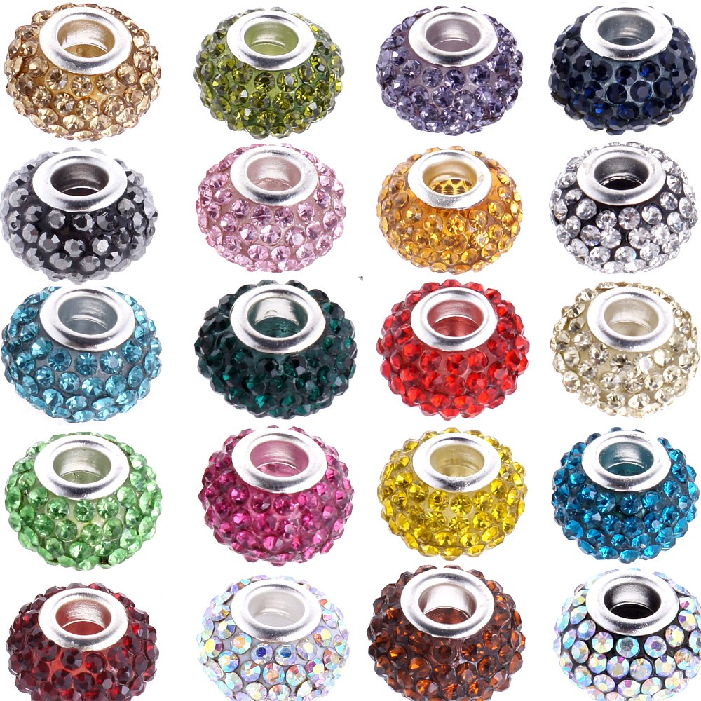 RUBYCA 15MM 30Pcs Mixd Color Assortment Big Hole Crystal Charm Beads fit European Bracelet Jewelry