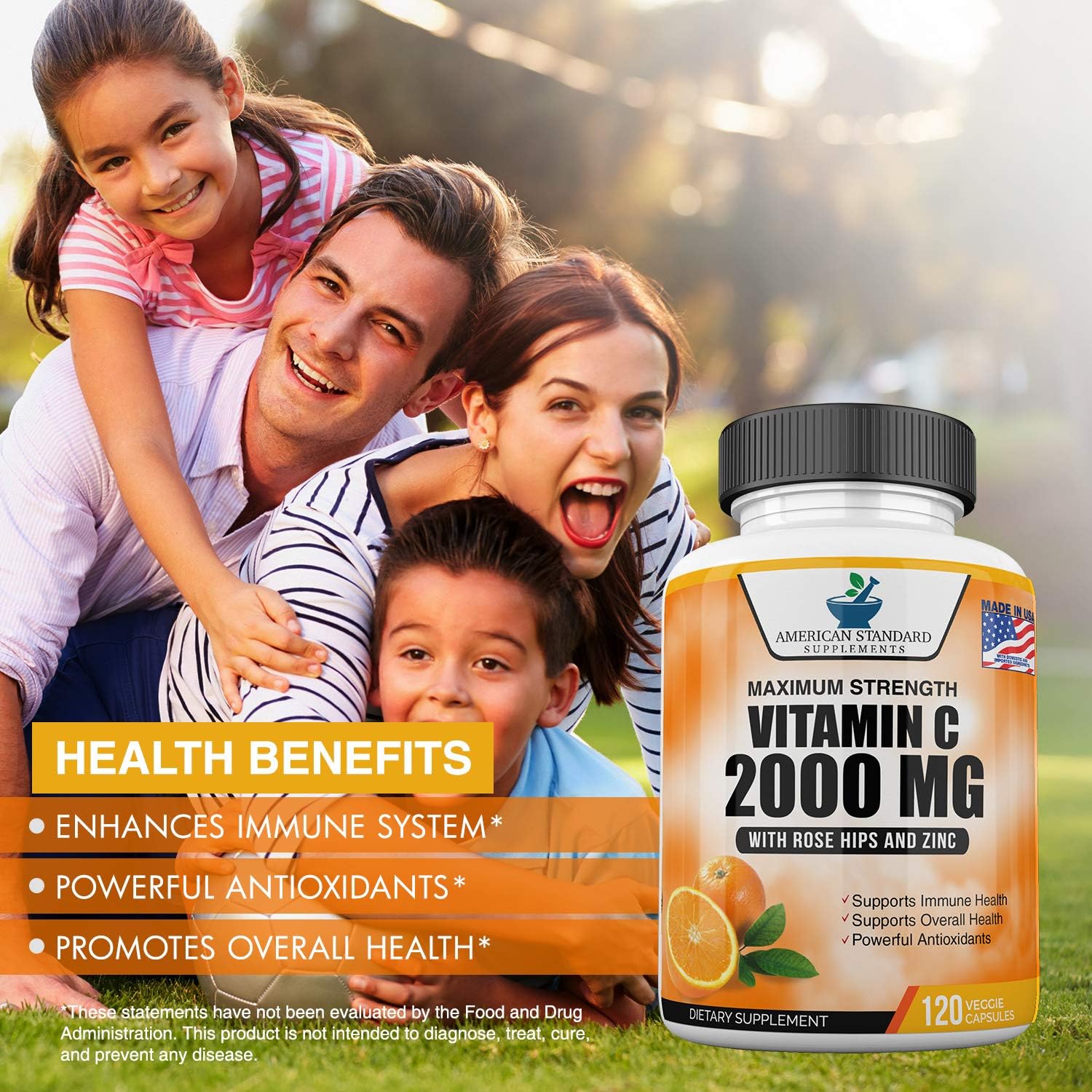 Vitamin C 2000mg with Zinc 40mg Per Serving and Rose Hips Extract, Immune Support for Adults Kids, Immune Booster, Vegan Non GMO, No Filler, No Stearate, 120 Vegan Capsules, 60 Day Supply: Health & Personal Care