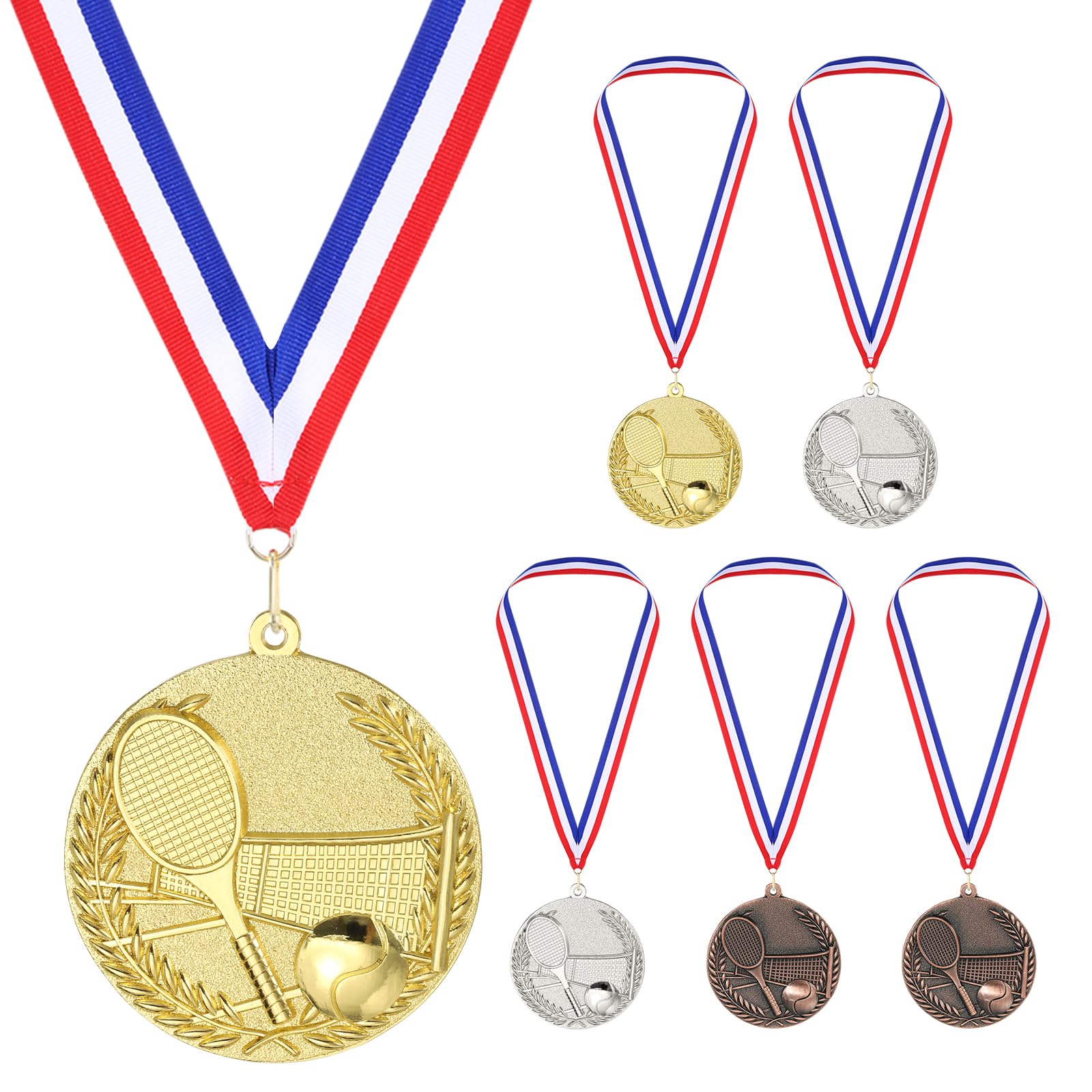 PATIKIL 2.7" Gold Silver Copper Tennis Medals, 6 Pack Tennis Award Medals with Ribbon Red White for Games Sports Competitions