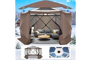 COBIZI 12x12FT Pop Up Gazebo Screen Tent Screen House for Camping, Screen Room with Mosquito Netting, Hub Tent Instant Screened Canopy with Carrying Bag and Ground Stakes, Brown
