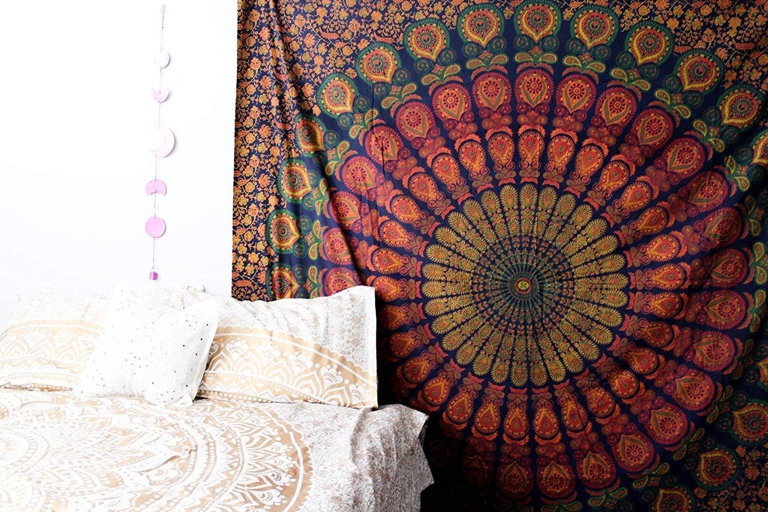 Marubhumi® Indian Traditional Hippie Cotton Tapestry, Rainbow Boho Hippie Beach Coverlet Curtain - Image 3