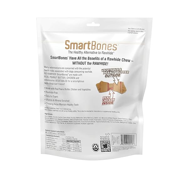 SMARTBONES MEDIUM BONES WITH REAL PEANUT BUTTER RAWHIDE-FREE CHEWS FOR DOGS, 4 COUNT