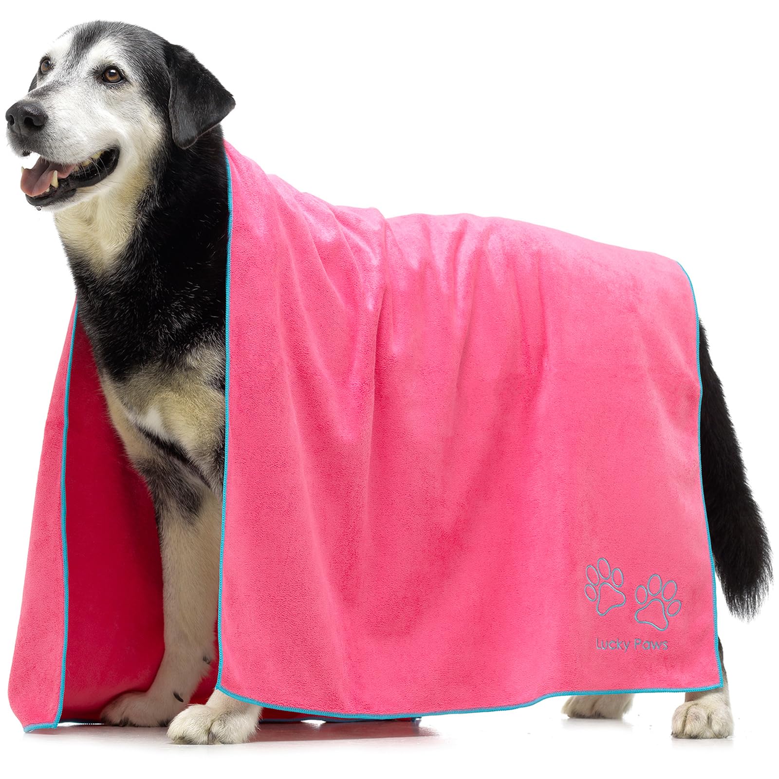 Lucky Paws® UK Dog Towel – Extra Large 140x70cm Dog Towels – Super Absorbent, Luxuriously Soft, Fast Drying Dog Towels for Drying Dogs – Premium Microfibre Dog Towel (Pack of 1, Pink)