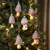 Arrowbash 6 Pcs Glass Morel Mushroom Ornaments for Christmas Tree 2 Styles Hanging Mushroom Decorations Yule Decorations Intricate Woodland Ornaments with Glitter Accents for Xmas Holiday Party