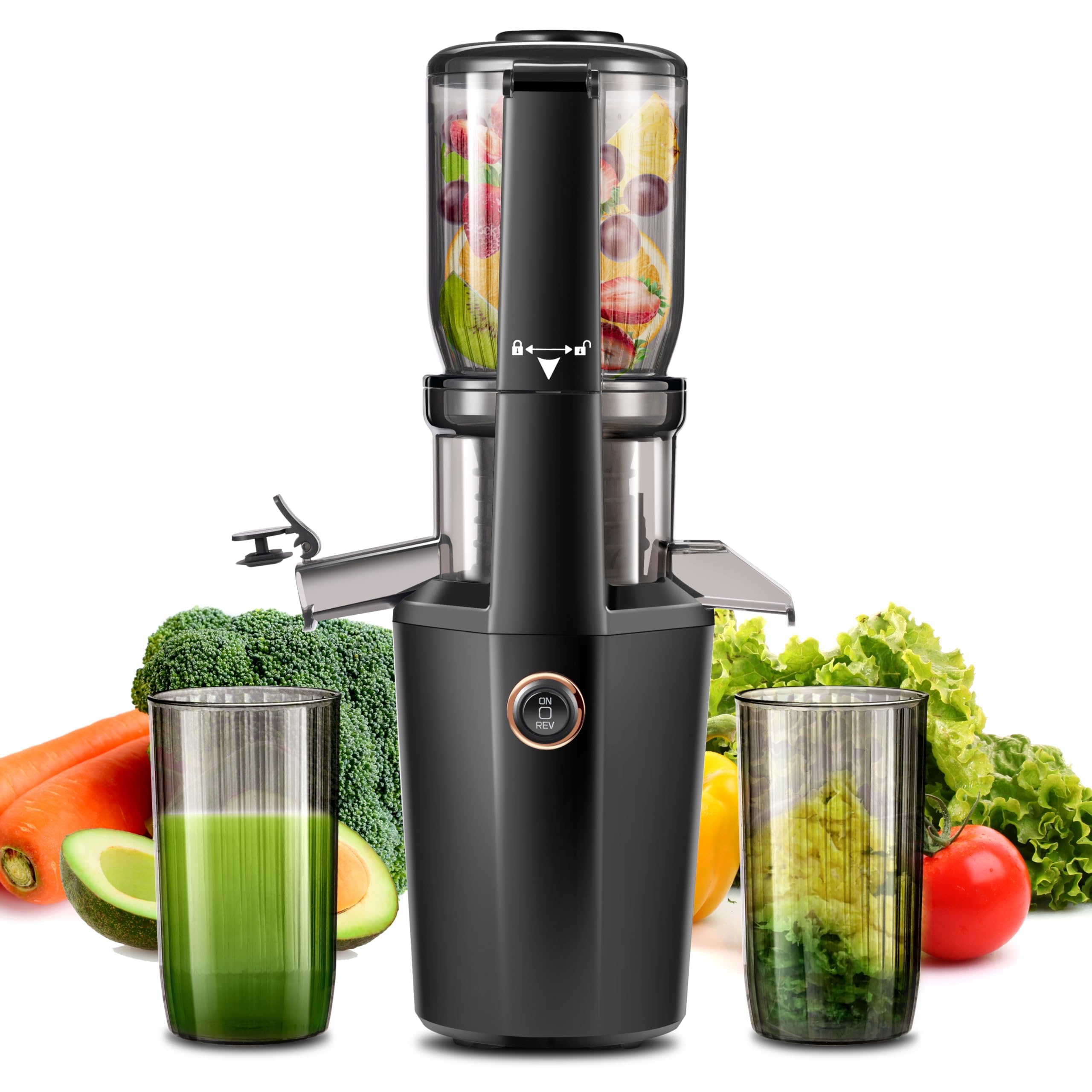 Photo 1 of Cold Press Juicer Machines With 4.2" Wide Feed Chute, 250W Slow Masticating Juicer Fit Whole Vegetables and Fruits,Juice Extractor Machine With High Juice Yield, Easy to Clean(black)