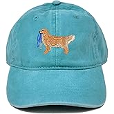 Golden Retriever Dog Holding Leash Embroidered Baseball Cap