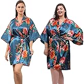 QXQTER Peony Floral Silky Satin Robe Wedding Bridal Party Bride Bridesmaid Robes for Women Dressing Gown Kimono Robe