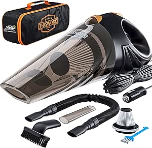 ThisWorx Car Vacuum Cleaner - Portable, High Power, Handheld Vacuums w/ 3 Attachments, 16 Ft Cord &amp; Bag - 12v, Auto Accessories Kit for Interior Detailing - Black