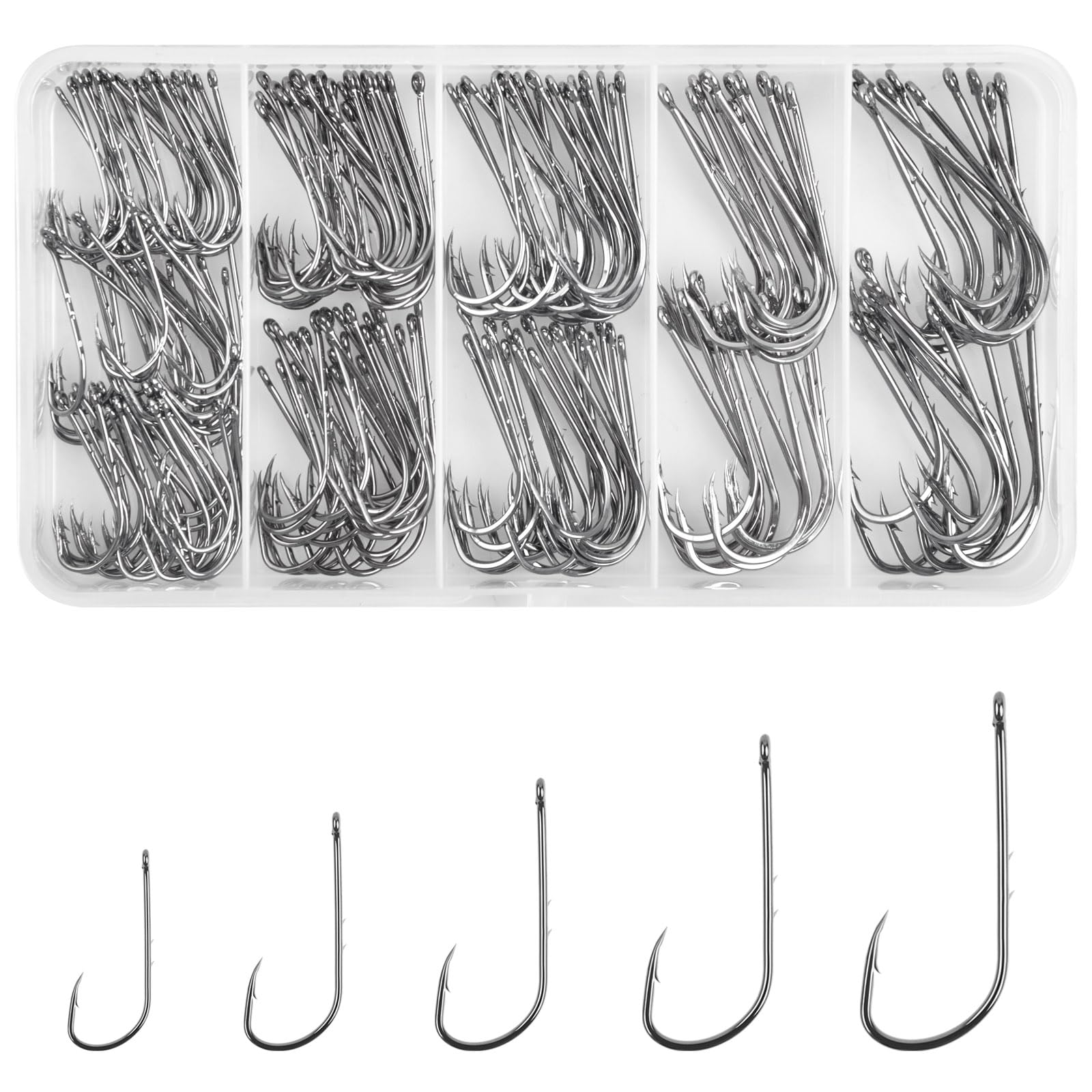 JSHANMEI Baitholder Fishing Hooks Kit - 150pcs Beak Bait Holder Hooks Barbed Fishing Hooks Black Carbon Steel Offset Fish Hooks Kit