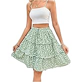 BEAUDRM Women's Floral Skirt Boho Tiered Layered High Waisted Flowy A Line Ruffle Skirts