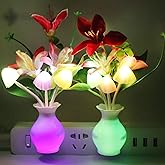 AUSAYE 2 PCS Plug-in Night Light with Auto Light Sensor,RGB LED Mushroom Night Light Wall Red Lily Flower Lamp Energy Efficient Light for Adults Kids Nursery Room,Bedroom,Lounge,Hallway,Stairs