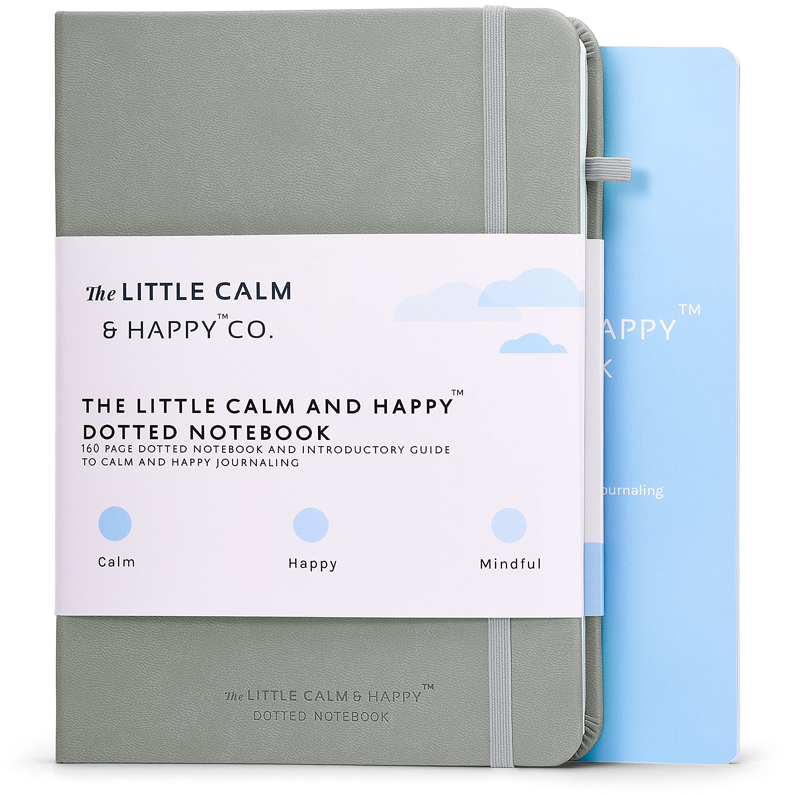 The Little Calm and Happy Dotted Notebook – 160 Page Hardcover Vegan Friendly Dotted Page Journal with Banded Closure, Bookmark and Introductory Guide forJournaling, Sketching and Organisation (Grey)