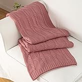 Aormenzy Dusty Pink Knit Throw Blankets Cable Knit Decorative Throw Blanket Dusty Rose Soft Cozy Knitted Blanket for Sofa Couch Bed, 50" x 60"