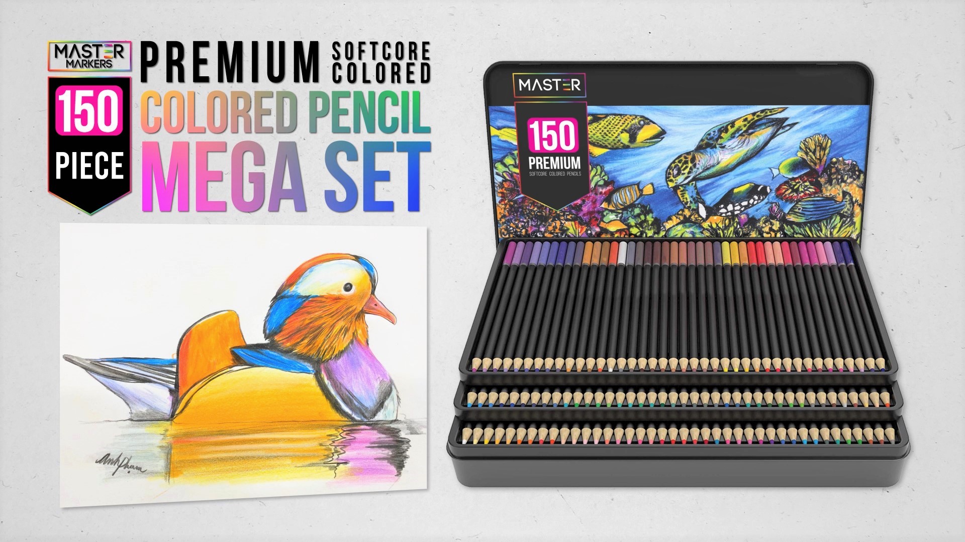 Master 150 Colored Pencil Mega Set with Premium Soft Thick Core Vibrant