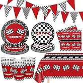 83Pcs Racing Car Theme Party Supplies Set Race Car Party Binnerware Set Racecar Birthday Decorations Checkered Racer Birthday Dinnerware Start Engines Racing Themed Tableware Set Serves 20