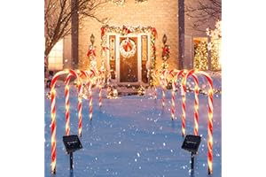 RJZZ 22" Candy Cane Lights Outdoor Pathway 2PK 12 PCS Candy Cane Christmas Decorations 8 Modes Solar Candy Cane Lights Total 15FT Christmas Pathway Lights Outdoor for Xmas Yard Garden Walkway Driveway