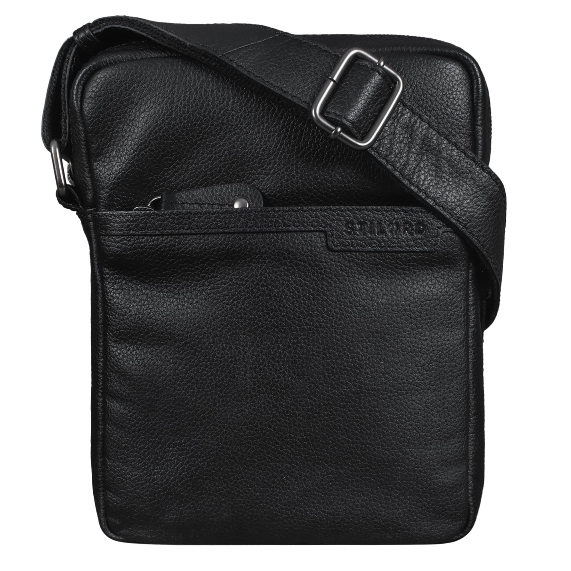 STILORD 'Blake' Genuine Leather Messenger Bag Men Vintage Shoulder Bag Small Cross Body Bag for 8 inch Tablets DIN A5 Satchel Retro Leather, Colour:Black