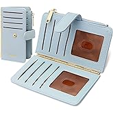 Badiya Credit Card Holder for Women, RFID Wallet Women, Slim Bifold Card Organizer with Multi-Card Case & Zipper Coin Pocket & 3 ID Windows, Travel Credit Card Holder with Metal Hinge