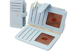 Badiya Credit Card Holder for Women RFID Blocking Slim Wallet Bifold Multi Card Case Zipper Pocket with 3 ID Window