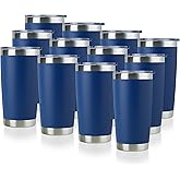 DOMICARE 20oz Stainless Steel Tumbler Bulk with Lid, Double Wall Vacuum Insulated Travel Mug, Powder Coated Coffee Cup, Dark Blue, 12 Pack