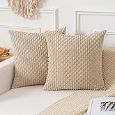 Kevin Textile Throw Pillow Covers Soft Corduroy Decorative Set of 2 Boho Striped Pillow Covers Pillowcases Farmhouse Home Decor for Couch Bed Sofa Living Room 20x20 Inch Beige