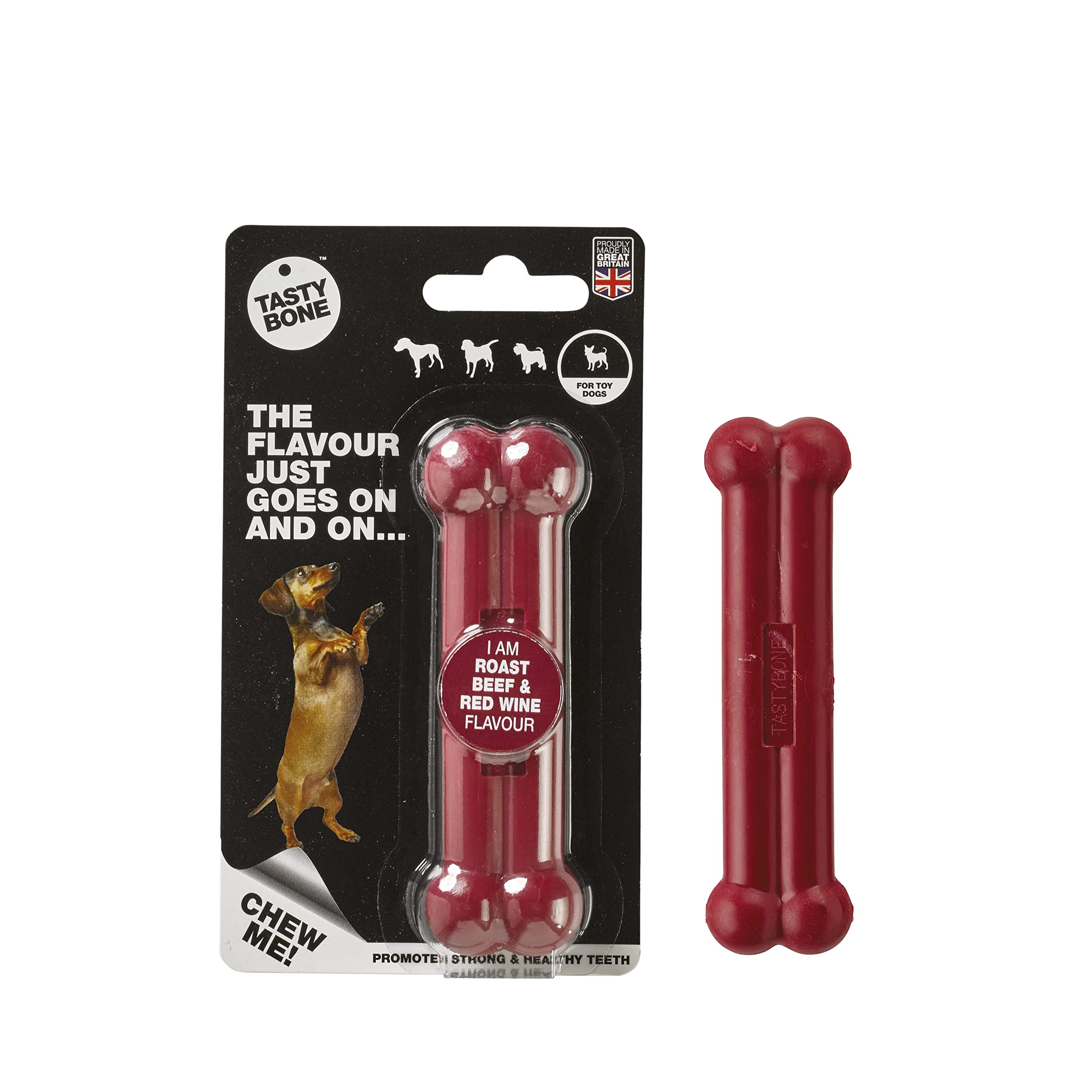TastyBone Nylon Dog Chew Toy for Toy Dogs (Roast Beef & Red Wine) - Indestructible for Aggressive Chewers, Everlasting Flavour, Strong Healthy Teeth, Made in the UK — image 1
