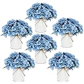 DIYDOFUN Flower Table Centerpieces - Set of 6 Floral Arrangement Artificial Wedding Hydrangeas Floral Arrangement with Rustic Metal Vase for Bridal Tea Party Event Decorations - Dusty Blue