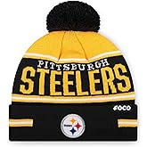 FOCO NFL Team Logo Big Wordmark Stripe Pom Beanie Hat