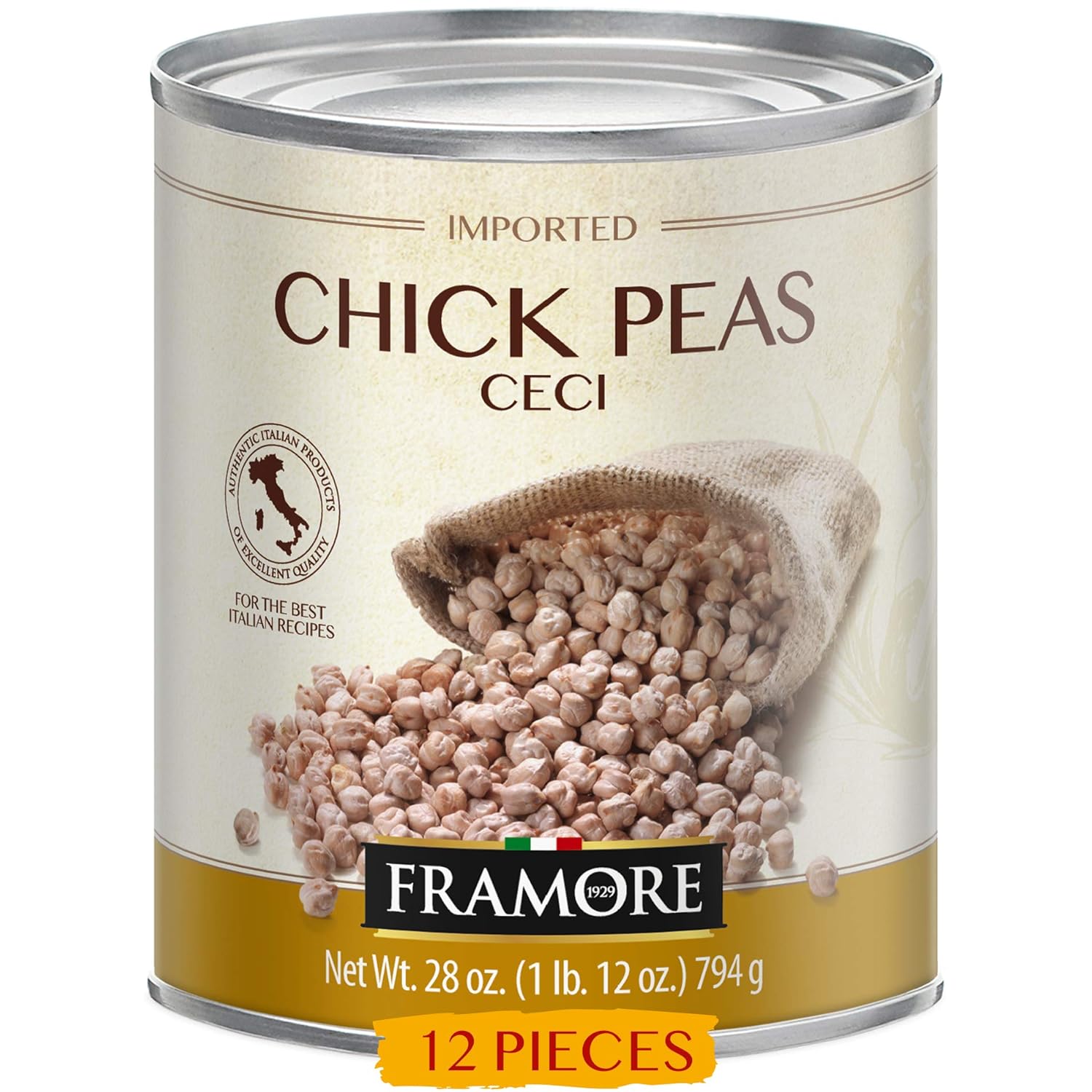 FRAMORE, Garbanzo Chick peas Beans twentyeight ounce pack of twelve Imported from Italy