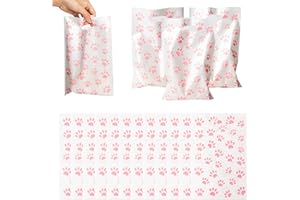 50Pcs Pink Pet Paw Party Favor Bags - Cute Plastic Gift Bags Goodie Cookies Candy Treat Bags for Dog Cat Themed Birthday Part