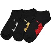 POLO RALPH LAUREN Mens Classic Sport Socks 3 Pair Pack - Soft And Lightweight Cotton Comfort Big Pony Low Cut, Black, White, Gray Assorted, 12-17 US