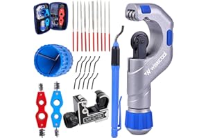 WISSCOOL Copper Pipe Cutter Kit with Heavy Cutter Pipe Cutter 3/16"-2", Mini Tube Cutter 1/8" to 1-1/8", Deburring Tool Blades Pipe Reamer Needle File Copper Pipe Cleaner Brush for HVAC Plumbing