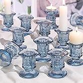 Blue Candlestick Holders Bulk, 12 Pcs Glass Candle Holders Set,Crystal Taper Candle Holder for Wedding, Table Centerpiece, Home Decoration