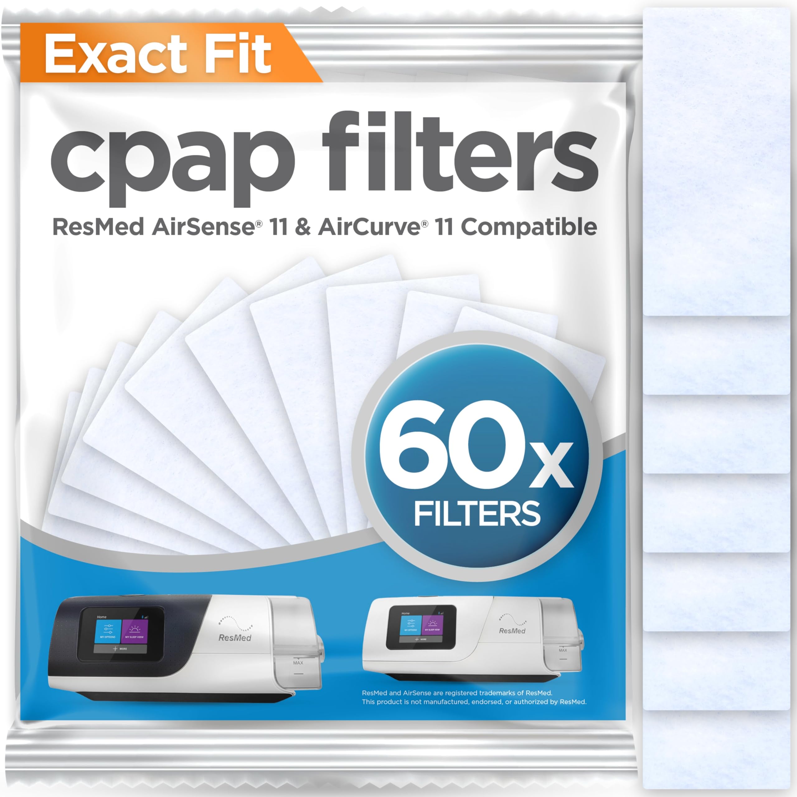 resplabs CPAP Filters for ResMed AirSense 11 and AirCurve 11-60 Pack Disposable Standard Replacement Filters - NOT for AirSense 10