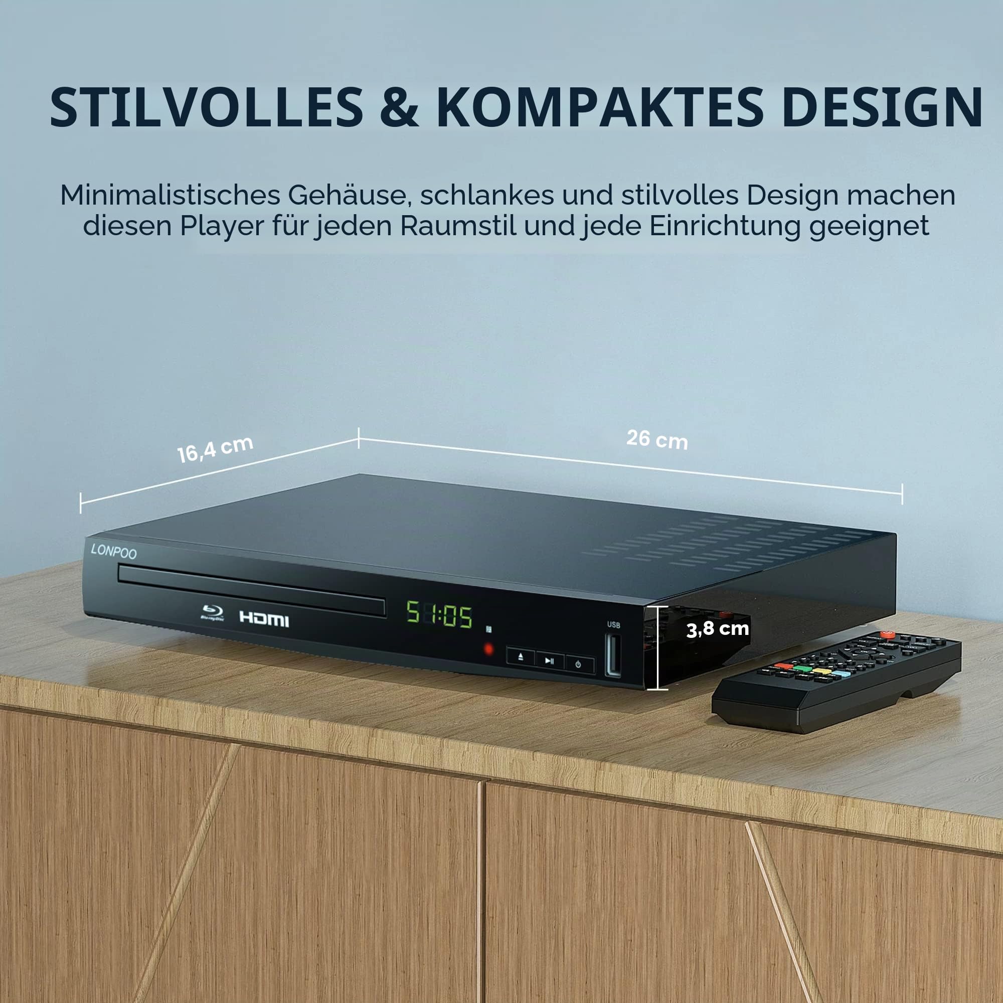 LONPOO Bluray DVD Player für Fernseher,Dolby TrueHD, DTS-HD Master Audio 3
