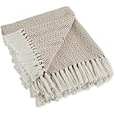 DII Herringbone Striped Collection Cotton Throw Blanket, 50x60, Stone